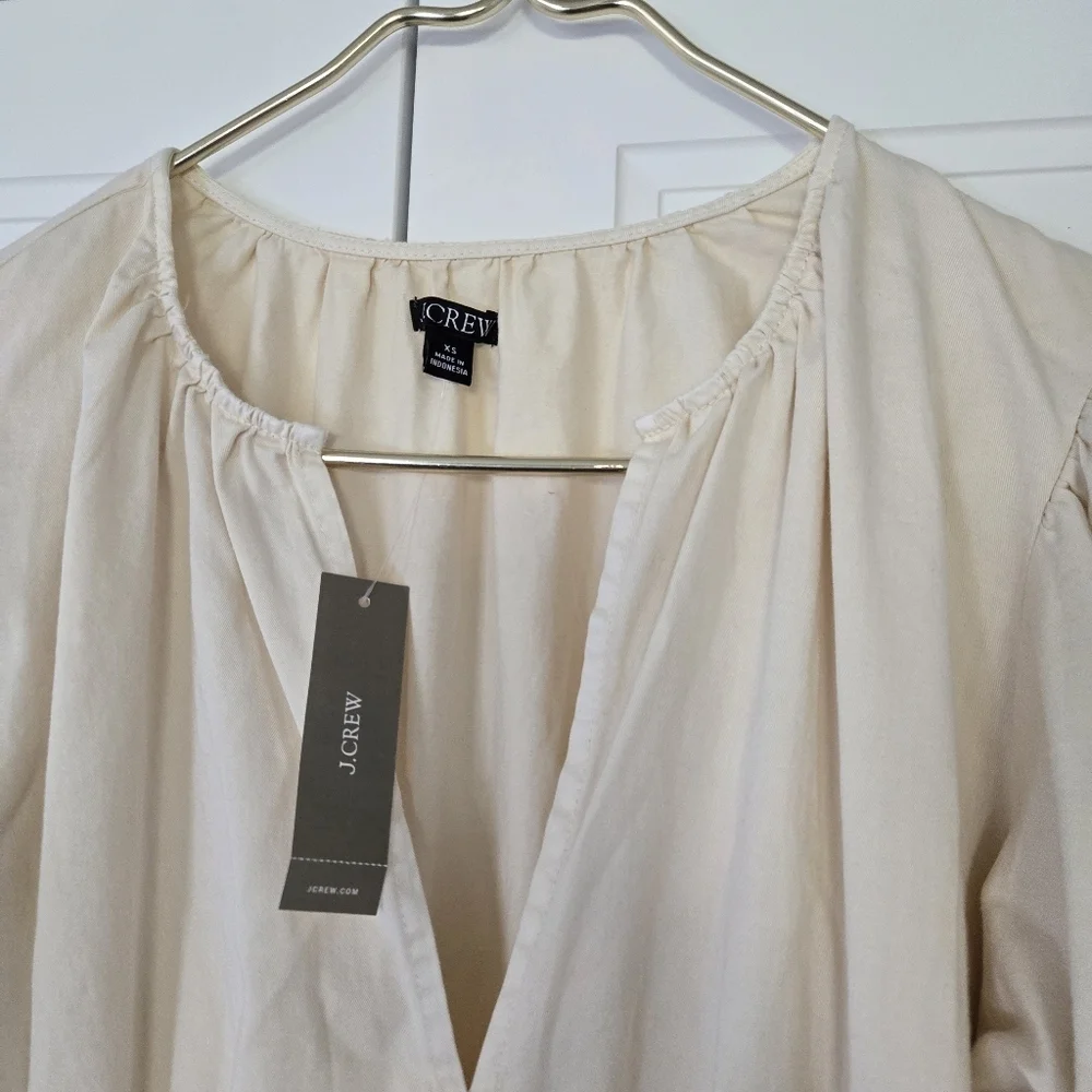 NWT Long-Sleeve Smocked-Waist Midi Dress Lightweight Chino Khaki Size XS NEW - Picture 4 of 13